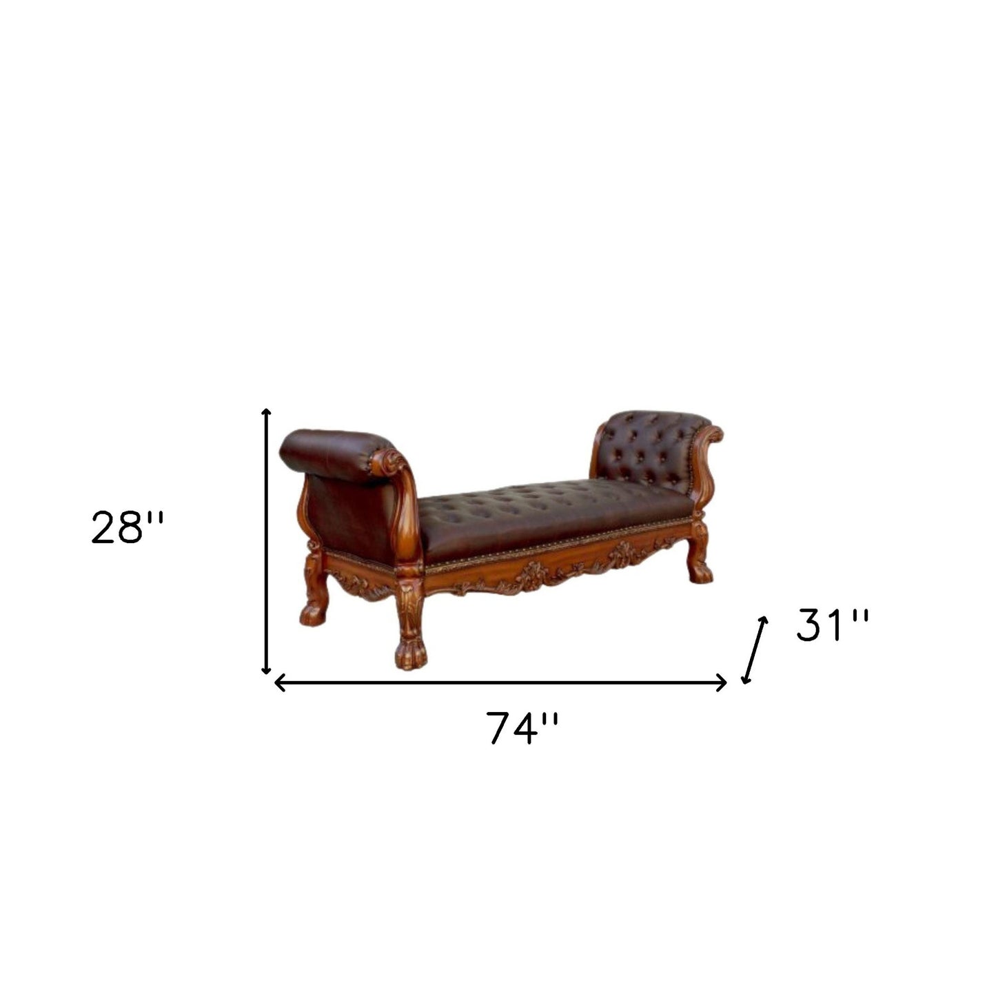 74" Brown and Dark Brown Upholstered Faux Leather Bench