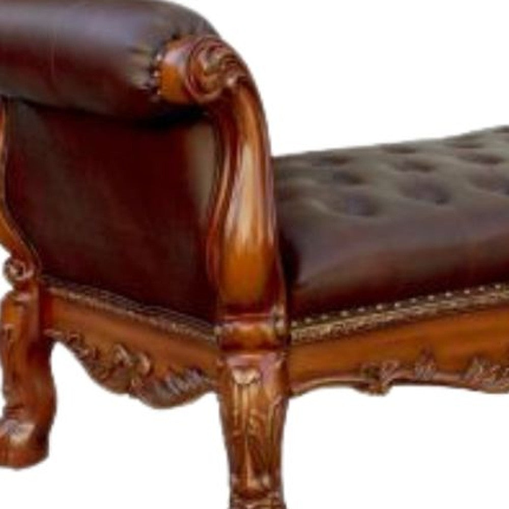 74" Brown and Dark Brown Upholstered Faux Leather Bench