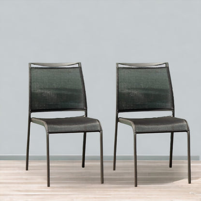 Set of Two Gray Metal Dining Side Chairs