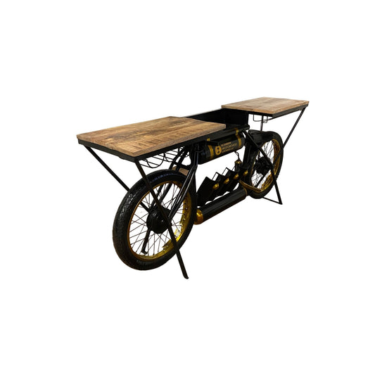 Black and Gold Iron And Solid Wood Bar Cart With Wine Storage