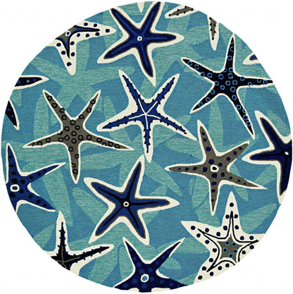 8' Round Blue Round Abstract Handmade Indoor Outdoor Area Rug