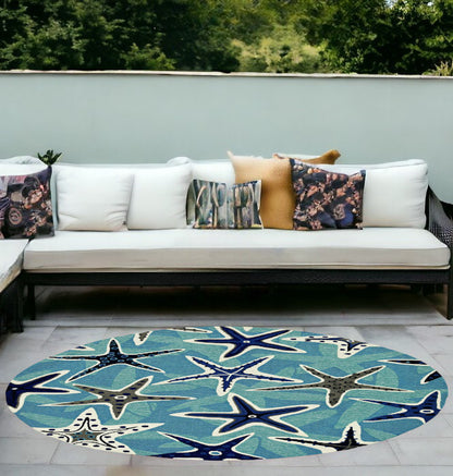 8' Round Blue Round Abstract Handmade Indoor Outdoor Area Rug