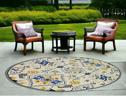 5' X 8' Ivory Abstract Handmade Indoor Outdoor Area Rug