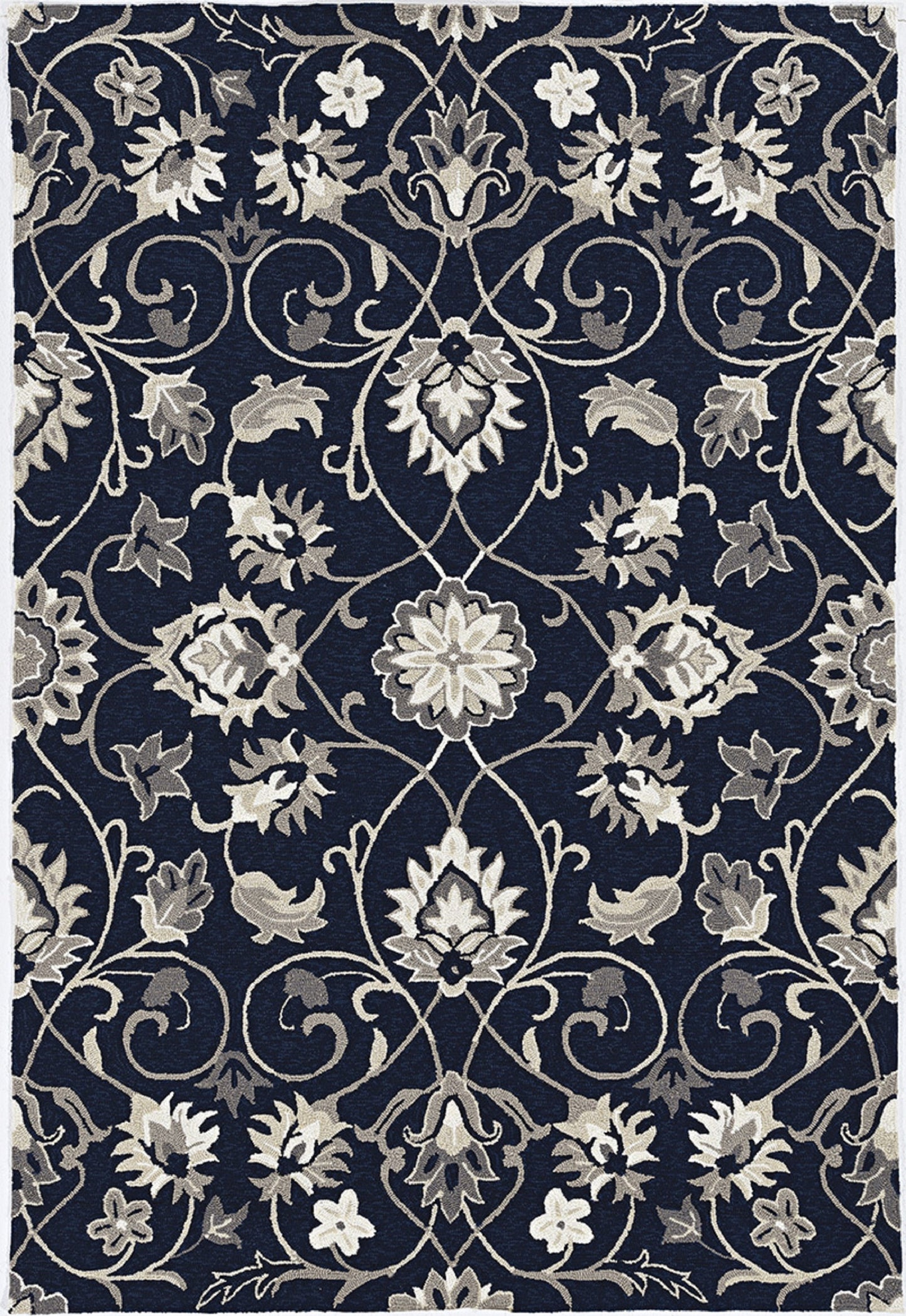 2' X 3' Navy Blue Floral Handmade Indoor Outdoor Area Rug