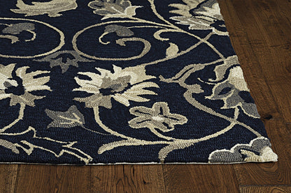 2' X 3' Navy Blue Floral Handmade Indoor Outdoor Area Rug