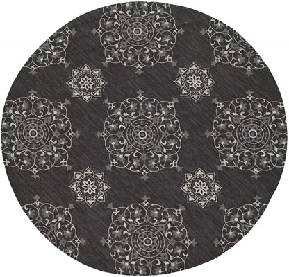 5' X 8' Charcoal Round Floral Handmade Indoor Outdoor Area Rug