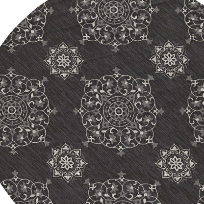 5' X 8' Charcoal Round Floral Handmade Indoor Outdoor Area Rug