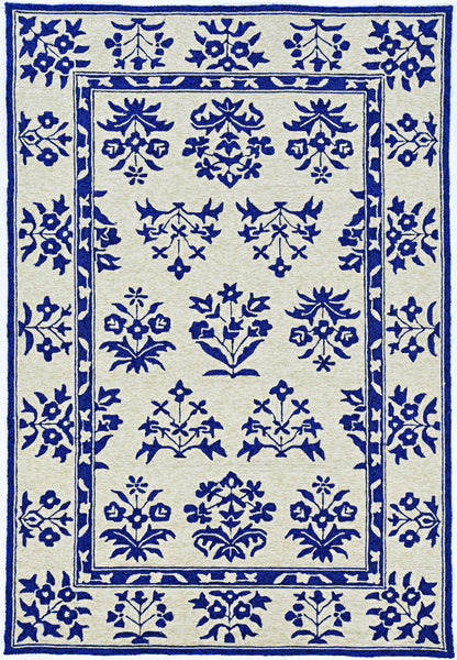 3' X 5' Blue Floral Handmade Indoor Outdoor Area Rug