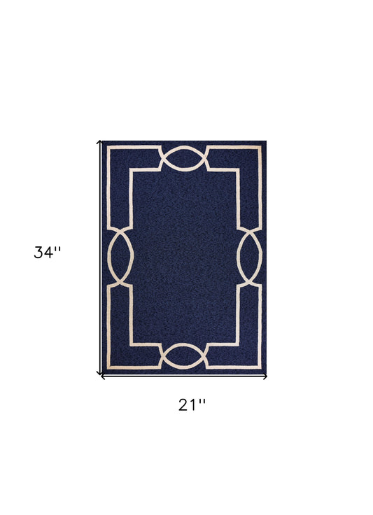 5' X 7' Blue and Ivory Handmade Indoor Outdoor Area Rug