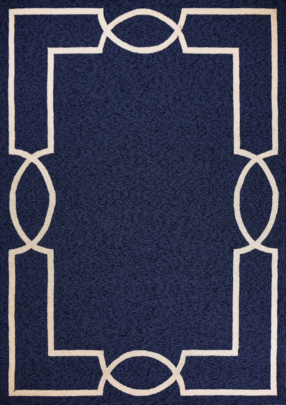 5' X 7' Blue and Ivory Handmade Indoor Outdoor Area Rug