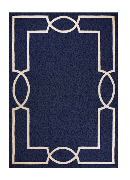 5' X 7' Blue and Ivory Handmade Indoor Outdoor Area Rug