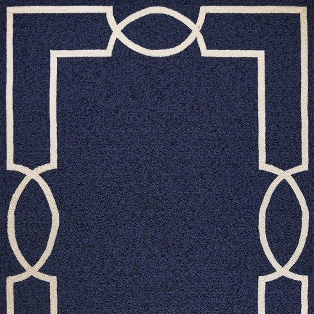 5' X 7' Blue and Ivory Handmade Indoor Outdoor Area Rug