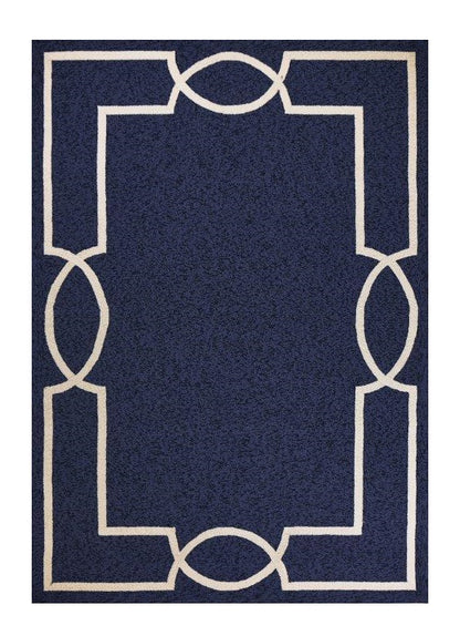 5' X 7' Blue and Ivory Handmade Indoor Outdoor Area Rug