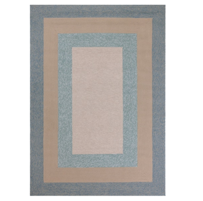 8' X 11' Blue and Beige Handmade Indoor Outdoor Area Rug