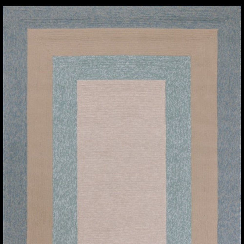 8' X 11' Blue and Beige Handmade Indoor Outdoor Area Rug