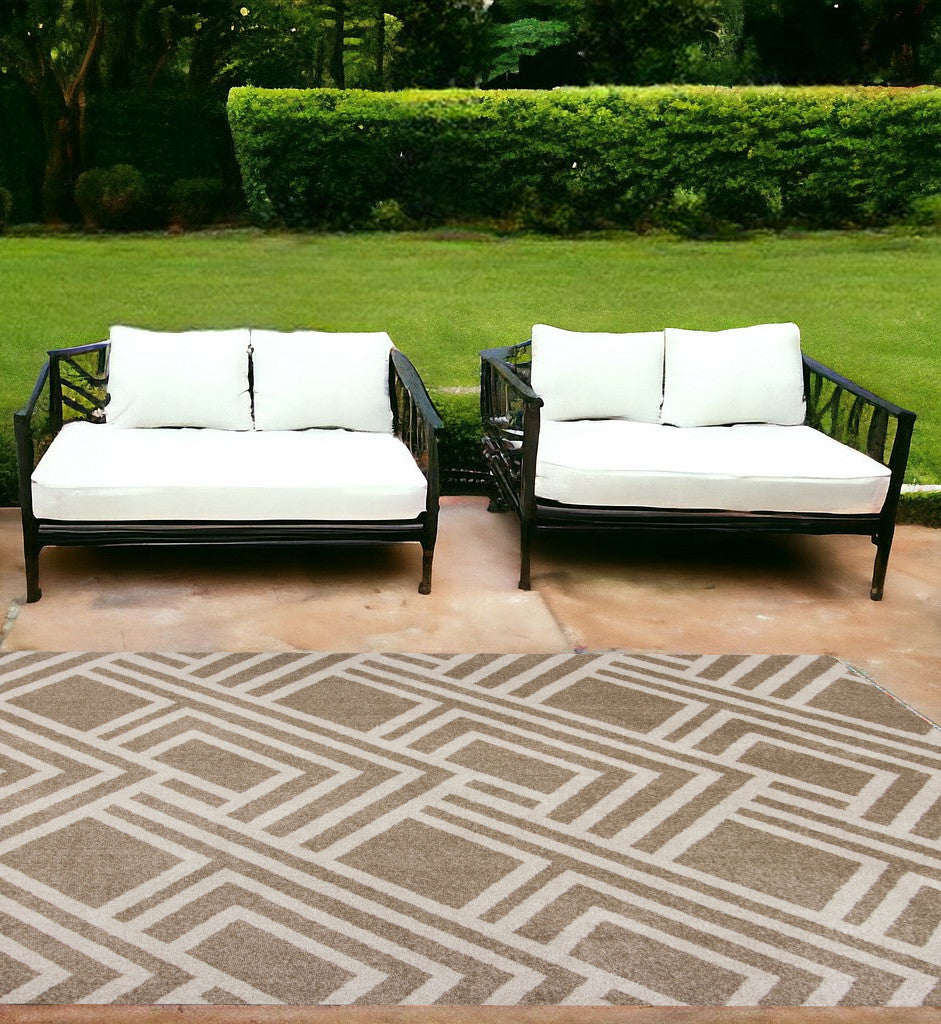 2' X 4' Beige Geometric Indoor Outdoor Area Rug