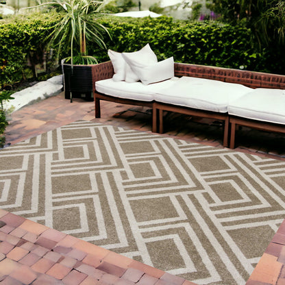 2' X 4' Beige Geometric Indoor Outdoor Area Rug