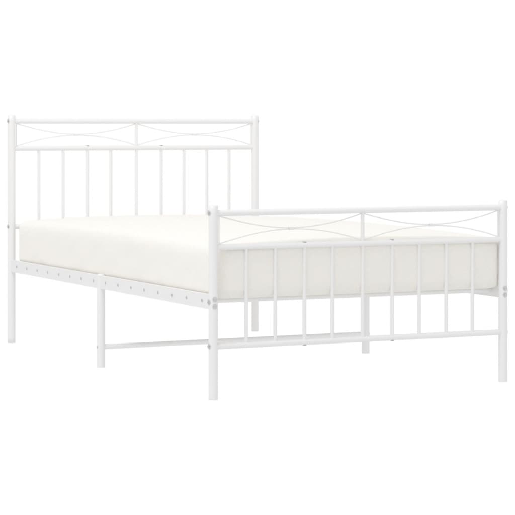 Metal Bed Frame without Mattress with Footboard White 39.4"x78.7"