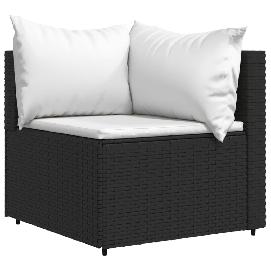 4 Piece Patio Lounge Set with Cushions Black Poly Rattan