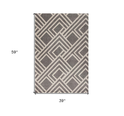 3' X 5' Gray Striped Indoor Outdoor Area Rug