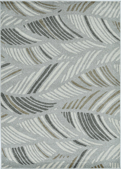 7' X 11' Grey Feather Pattern Indoor Outdoor Area Rug