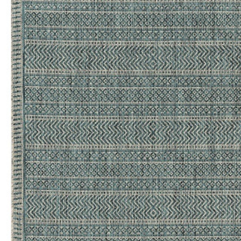 5' X 8' Teal Blue Southwestern Indoor Outdoor Area Rug