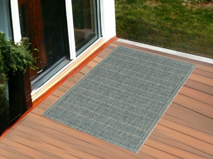 5' X 8' Teal Blue Southwestern Indoor Outdoor Area Rug