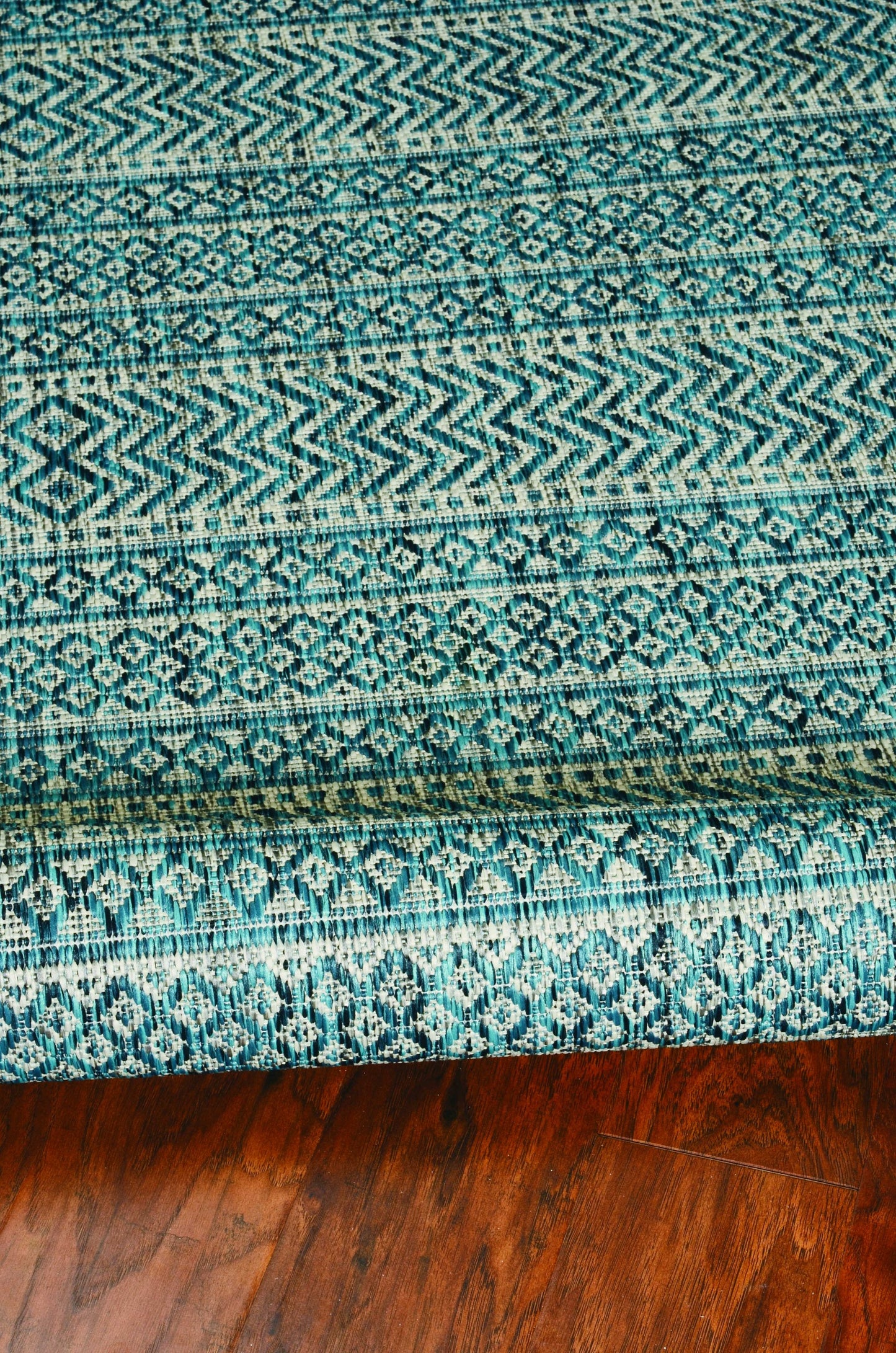 5' X 8' Teal Blue Southwestern Indoor Outdoor Area Rug