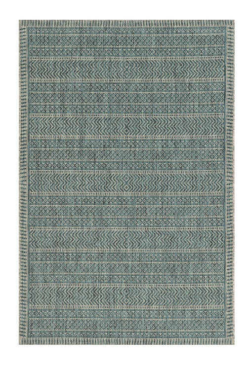 5' X 8' Teal Blue Southwestern Indoor Outdoor Area Rug