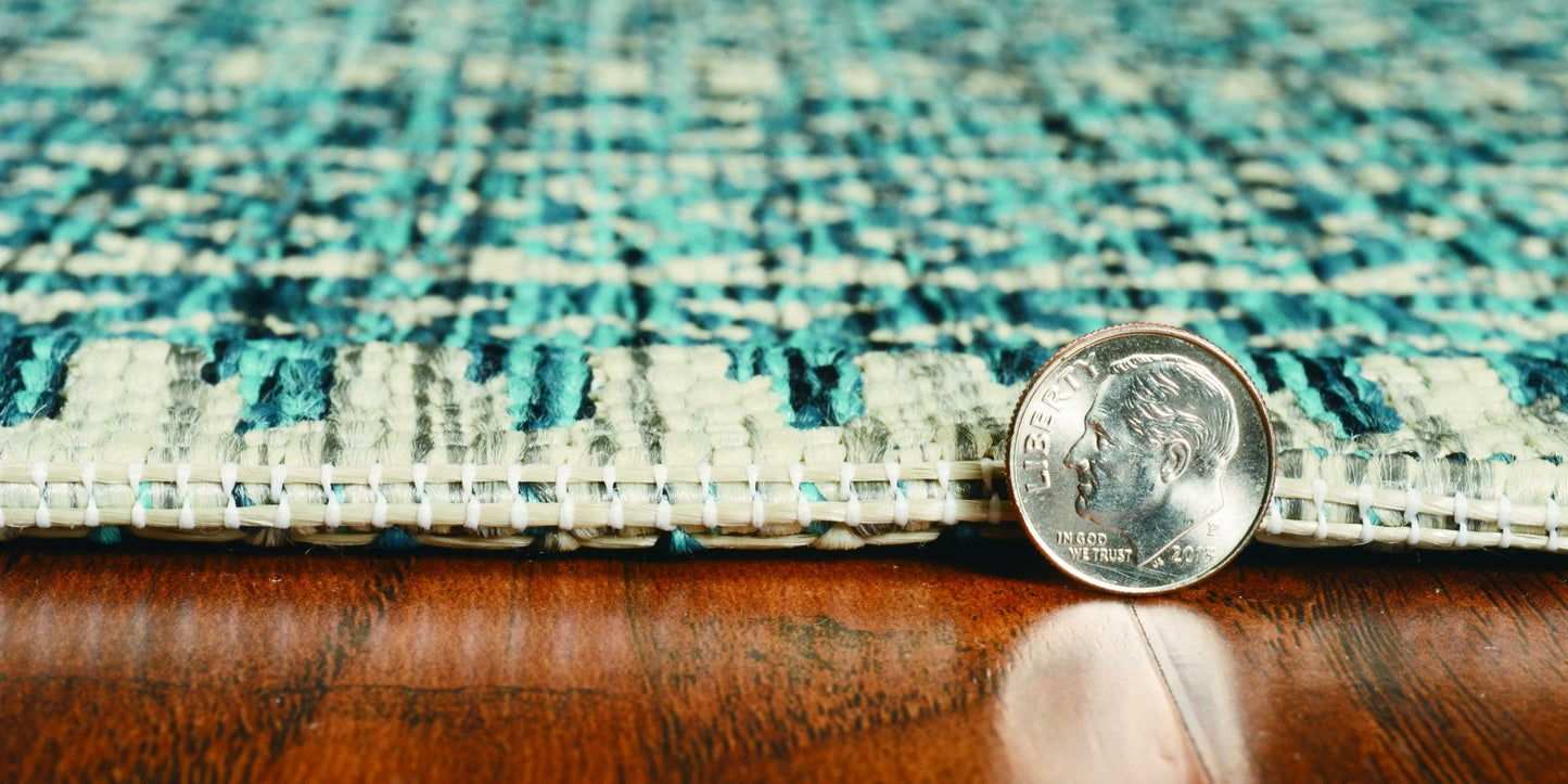 5' X 8' Teal Blue Southwestern Indoor Outdoor Area Rug