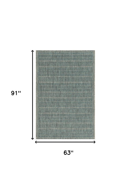 5' X 8' Teal Blue Southwestern Indoor Outdoor Area Rug