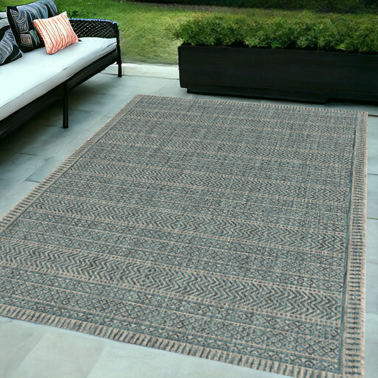 5' X 8' Teal Blue Southwestern Indoor Outdoor Area Rug