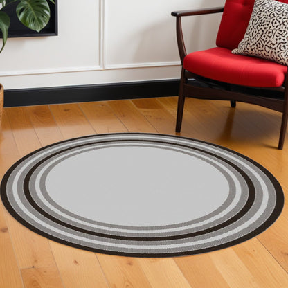 8' X 11' Gray Striped Indoor Outdoor Area Rug