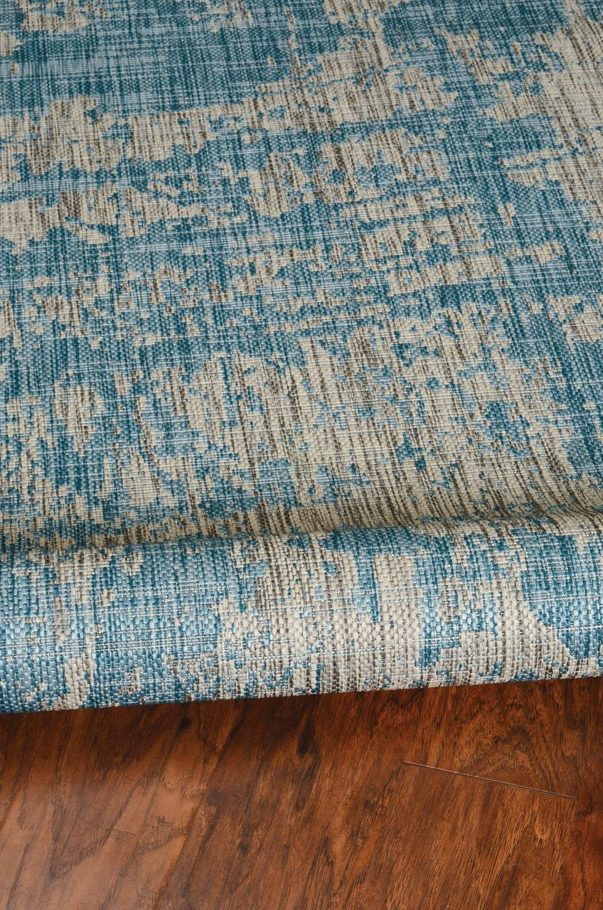 8' X 11' Teal Machine Woven Abstract Strokes Indoor Outdoor Area Rug