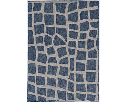 3' X 4' Blue and Gray Abstract Indoor Outdoor Area Rug