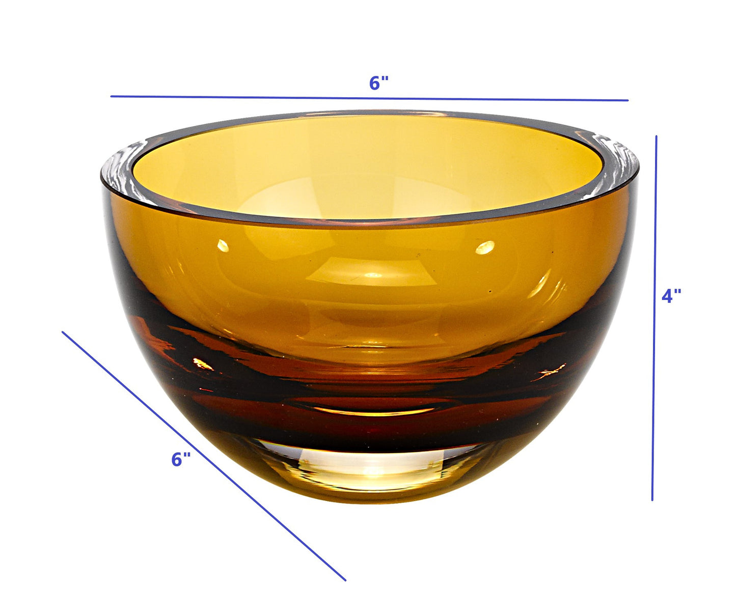 6" Amber Mouth Blown Crystal Thick Walled Bowl