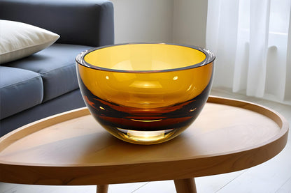 6" Amber Mouth Blown Crystal Thick Walled Bowl