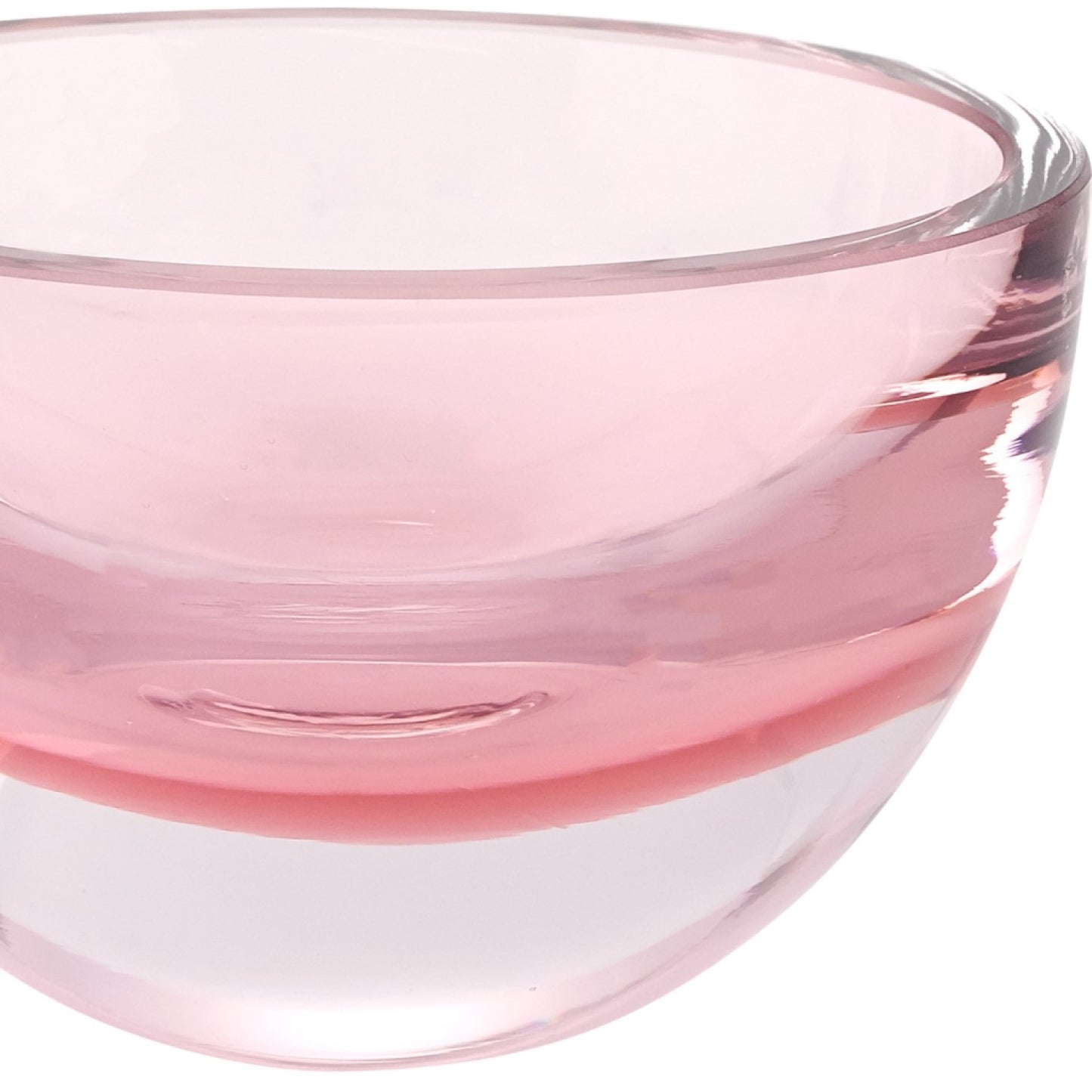 6" Pink Mouth Blown Crystal Thick Walled Bowl