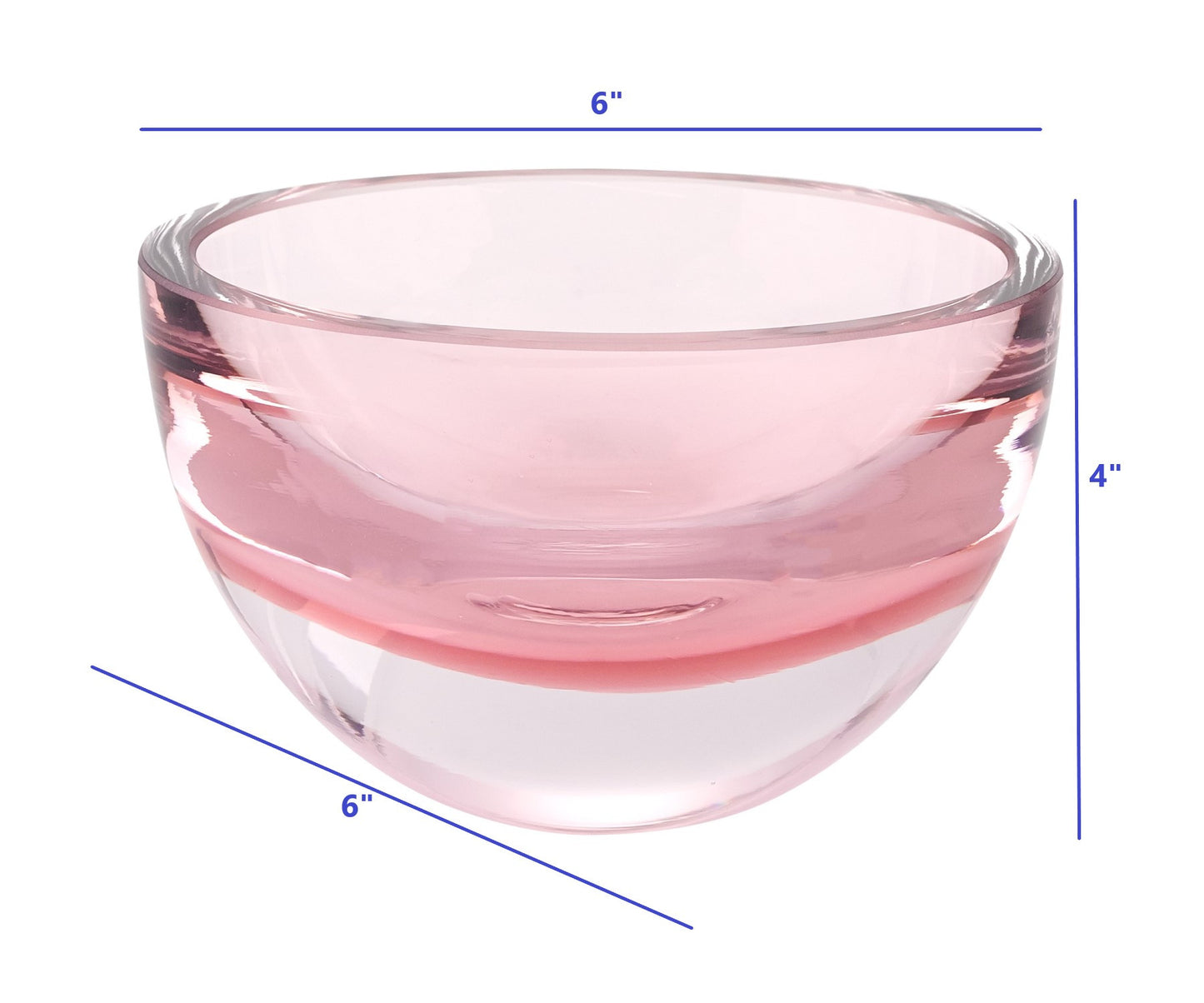 6" Pink Mouth Blown Crystal Thick Walled Bowl