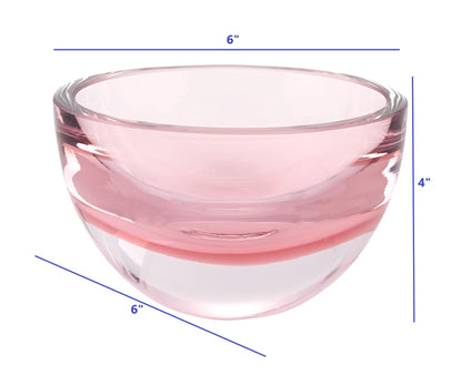 6" Pink Mouth Blown Crystal Thick Walled Bowl