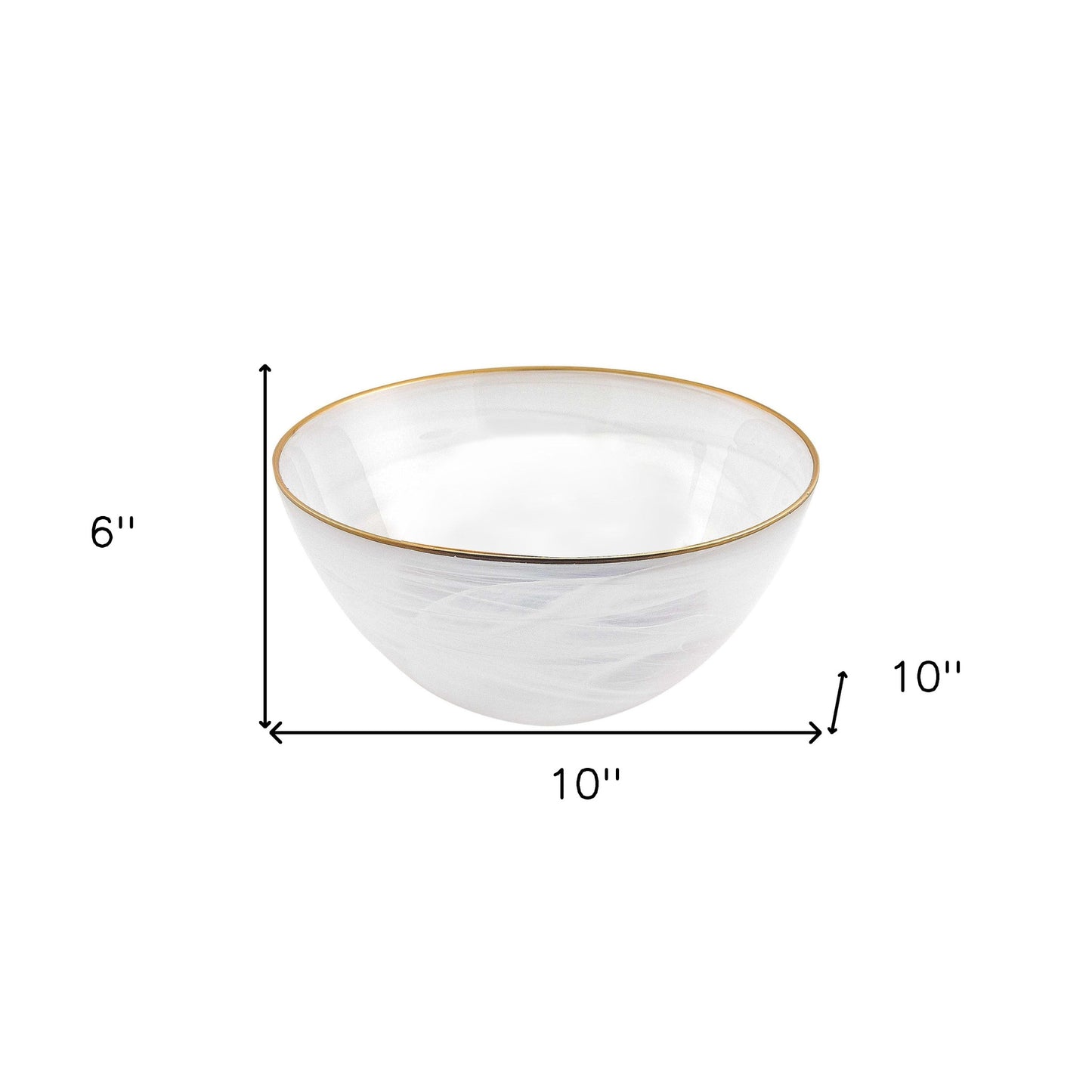 10" White and Gold Alabaster Glass Round Serving Bowl