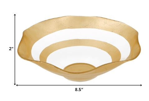 9" Clear and Gold Glass Round Ruffle Centerpiece Bowl