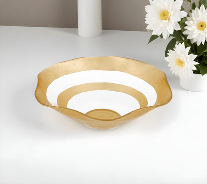 9" Clear and Gold Glass Round Ruffle Centerpiece Bowl