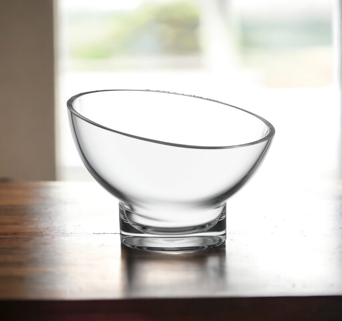 7" Clear Mouth Blown Slant Edge Glass Candy Bowl