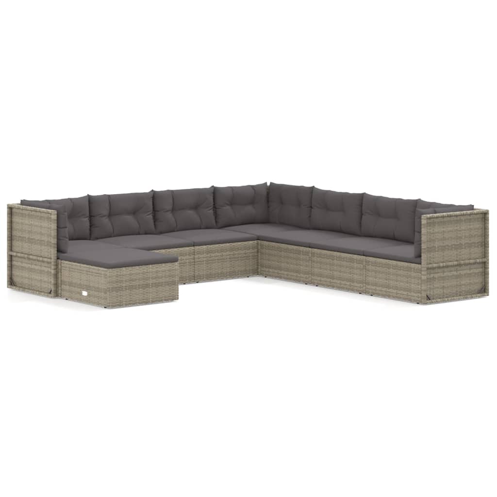 8 Piece Patio Lounge Set with Cushions Gray Poly Rattan