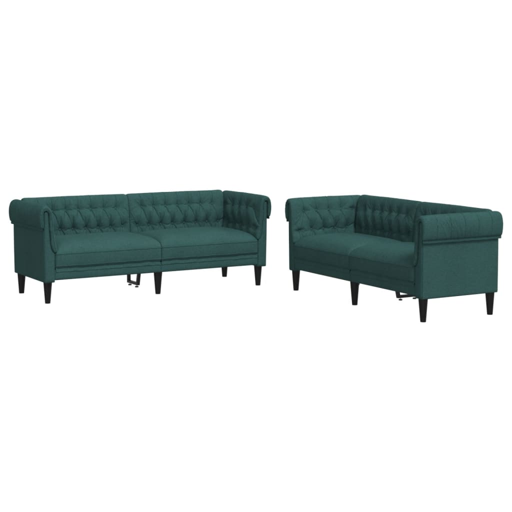 2 Piece Sofa Set Dark Green Fabric