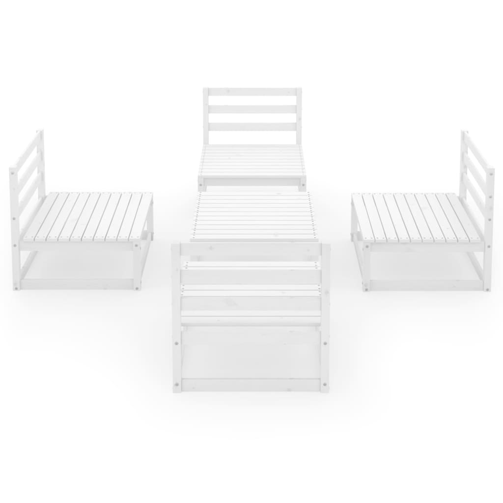 5 Piece Patio Lounge Set White Solid Pinewood