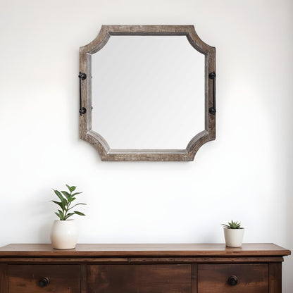 23" Brown Hexagonal Wood and Mirrored Glass Serving Tray With Handles