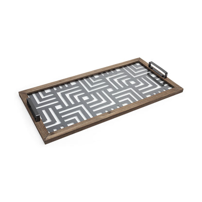 32" Gray Metal Indoor Outdoor Tray With Handles