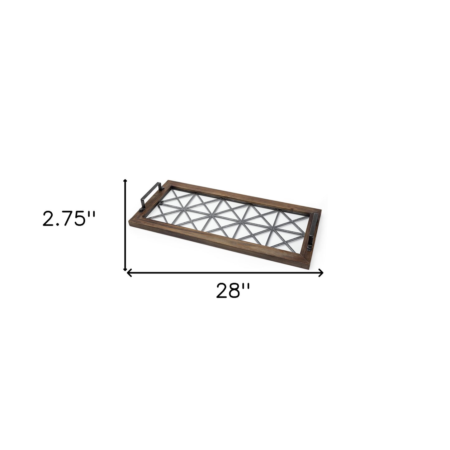 28" Brown Wood Indoor Outdoor Tray With Handles